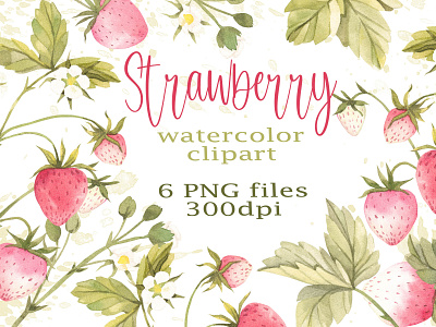 Watercolor strawberry clipart boho botanical floral grenery illustrator strawberry watercolor clipart watercolor design watercolor illustration watercolor strawberry