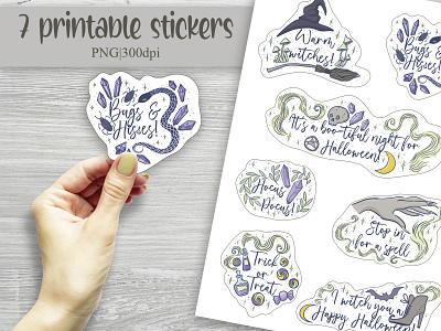 Witchy stickers printable, witchcraft goodnotes stickers By