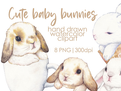 Watercolor bunnies animals baby baby books baby shower branding cute easter illustrator watercolor