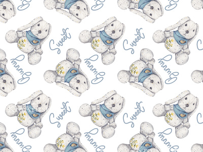 boho teddy bear digital paper seamless pattern