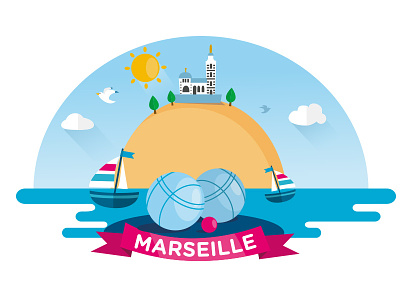Marseille boats flat design marseille petanque v vector