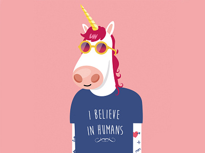 i believe in humans illustration tattoo unicorn vector