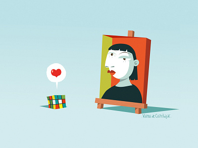 Happy valentine's day cute illustration love picasso rubik cube vector