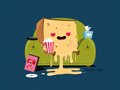 Cheesy movie cheese cute illustration love popcorn tv vector