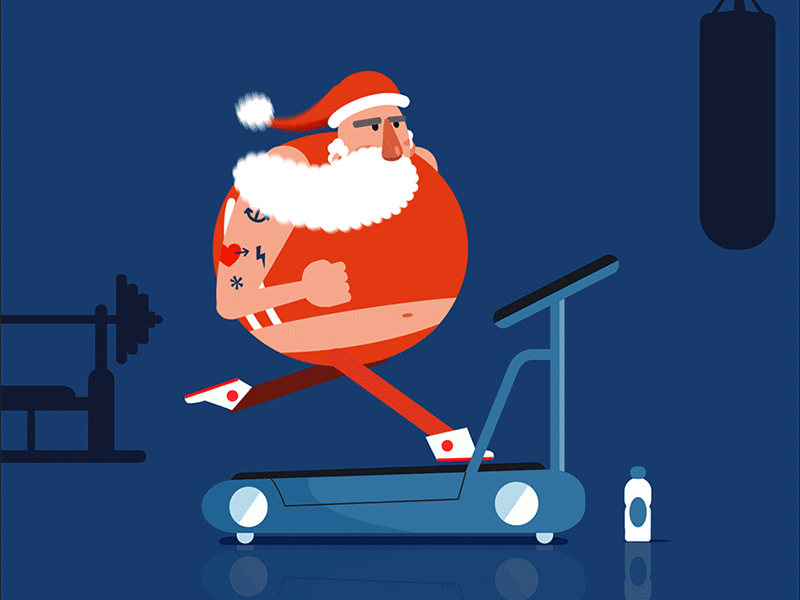 Christmas Is Coming !! christmas flat gif gym illustration santa training treadmill vector