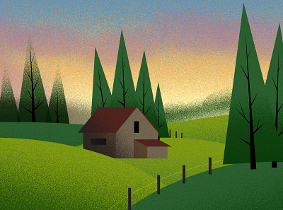 Cabin at Sunset illustration