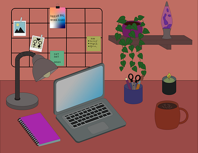 Workplace. art idea illustration isometric laptop lavalamp moodboard vector workplace