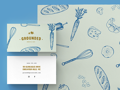 Grounded business cards cafe design drawing grocer illustration menu pattern sketch