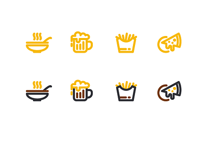 Food Icons bold burger food icons lineart pizza yellow