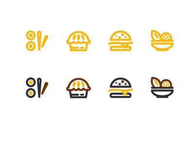 Food Icons Vol. 2 bold burger food icons lineart sushi yellow