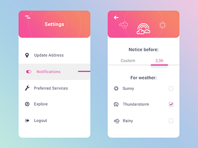 Settings - Daily Ui - Day #007 cloud gradient icons settings weather
