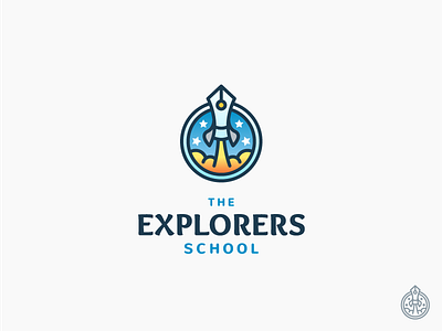 The Explorers School Logo explorers logo mark pen rocket school sky star