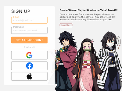 Daily UI #1 - Sign up anime demon slayer design sign up typography ui ux