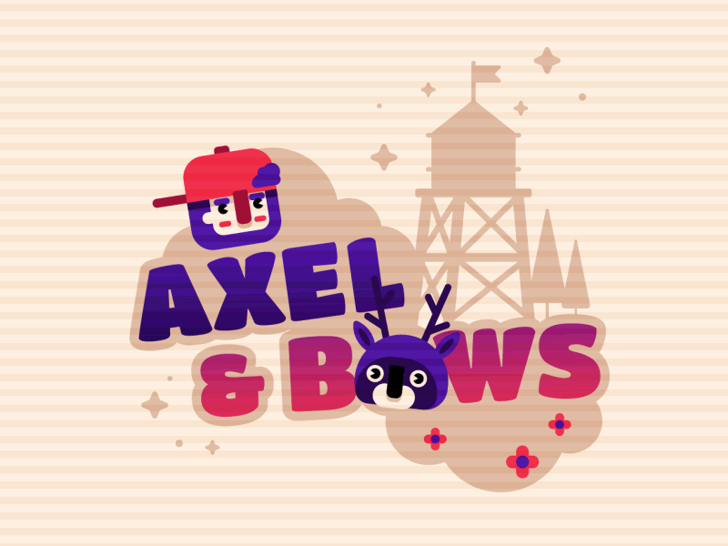 Axel & Bows animation character deer game gradient logo mininal retro rumberjack title vector woods