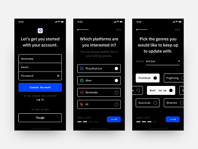 Daily UI #023 // Onboarding clean ui daily ui dark ui gaming minimal mobile app onboarding onboarding screens ui video games