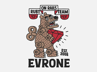 Evrone mascot bear coat deweloper flat illustration mascot ruby ruby on rails russia