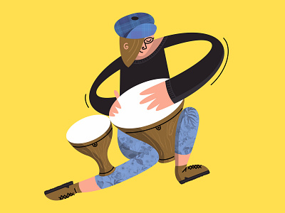 Mum on Drums abstract bongos character drums flat human illustration illustrator instrumental line movement music person play playing procreate woman yellow