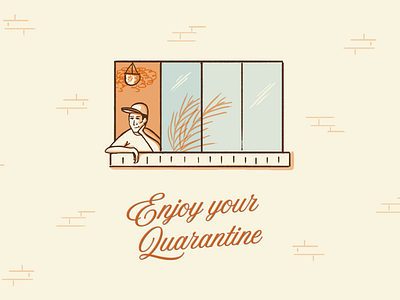 Enjoy Your Quarantine cartoon coronavirus design doodle houseplants illustration quarantine window