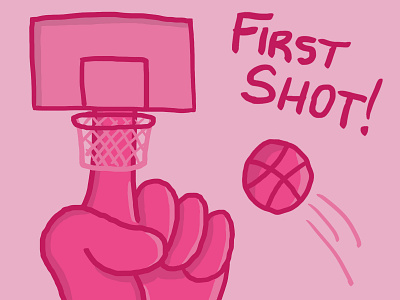 Dribbble First Shot basketball cartoon design dunk firstshot goal hand illustration numberone pink sketch