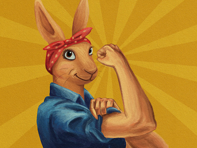 Rosie the Riveter animal bandana bunny cartoon design digitalart drawing illustration photoshop primarycolors propoganda rabbit rosie rosietheriveter strong sunburst wecandoit worldwar2 ww2