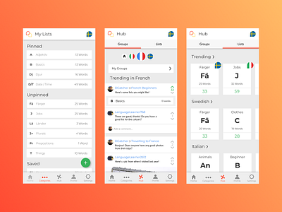 Phrasebook Mobile - Lists + Hub app design flat mobile ui ux web