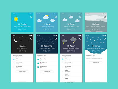 Your day app design flat illustration ios mobile mockup todo ui vector weather