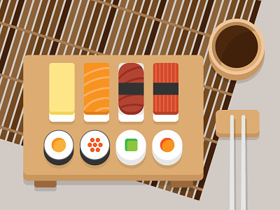 Sushi chopstick flat vector flatdesign food foodie illustration japanese sauce sushi sushi roll tamago vector
