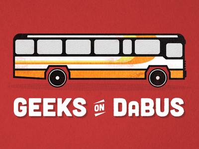 Geeks on DaBus bus geeks illustration orange red