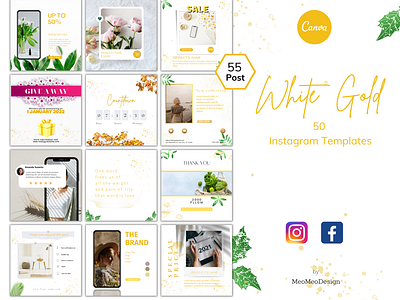 Templates for instagram posts tone white and gold