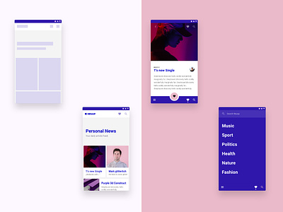 News app for young people using Material Design adobexd android app app design appdesign branding design icon materialdesign product design productdesign purple ui ux uxui