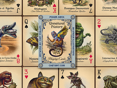 Unnatura History Playing lCards art chet phillips chetart games godzilla humor illustration kaiju monster playingcards