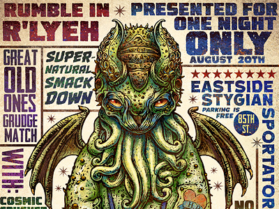 Rumble In R'Lyeh art creature cthulhu h.p.lovecraft illustration limited edition monster poster