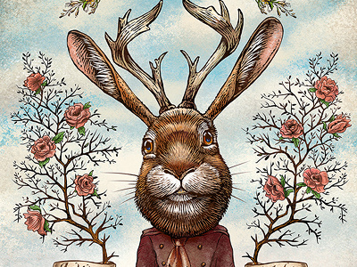 Jedidiah Jackalope art chet phillips jackalope lowbrow mythical creature rabbit