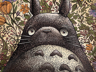 Forest Spirit catbus chet phillips gold foil limited edition print totoro