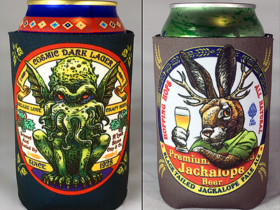 Chetart Can Coolers beer can cooler chet phillips cthulhu drink jackalope koozie