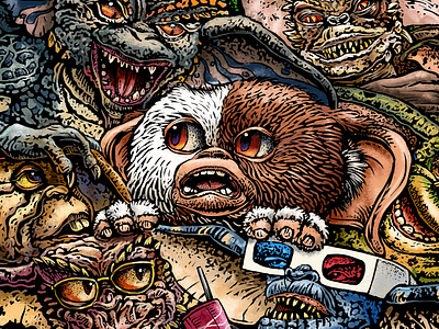 Gremlins Tribute: A New Batch art chet phillips chetart gremlins guzugallery humor illustration limited edition monster movie