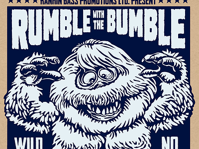 Rumble With The Bumble screen print chet phillips chetart christmas gallery 1988 illustration limited edition monster rudolph the red nosed reindeer santaclaus screenprint wrestling