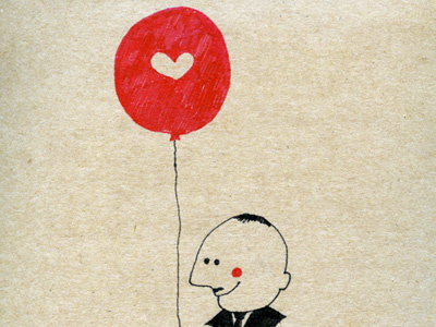 Spanish gentleman with a red balloon illustration paper pen