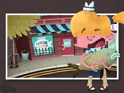 Fish Gal animation background character design digital art fast food fish girl illustration ireland photoshop sad