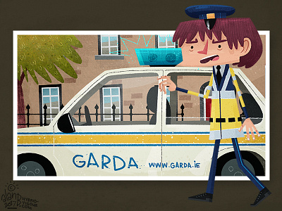 Garda 1 angry animation background car character design digital art garda illustration ireland photoshop police woman