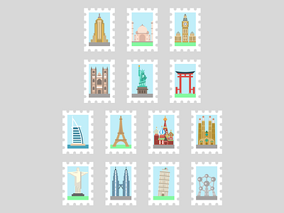 Stamps from around the world design graphic design icon illustration vector