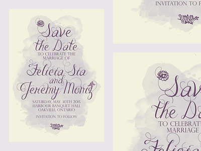 Save The Date: Felicia and Jeremy elegant floral flower invitation print purple savethedate soft typography vintage wedding