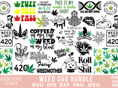 Weed Bundle Marijuana Rolling Tray Pot branding bundle design illustration logo template vector