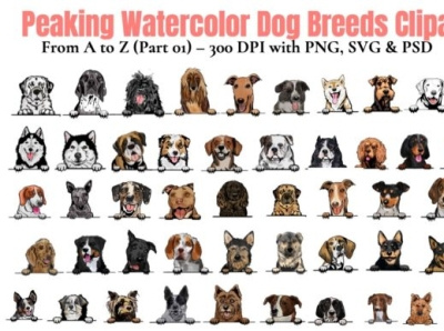 Watercolor Dog Breeds Clipart a-Z Part 1