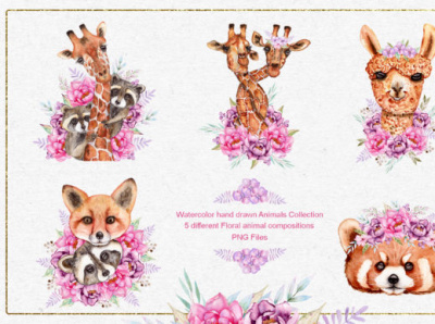 Watercolor Animals and Flowers branding bundle design illustration logo template typography vector