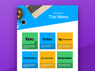 In The News colors dapulse homepage in the news project management ui ux website