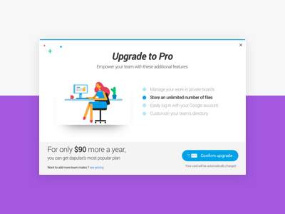 Upgrade to pro carousel dapulse dapulse team manage modal popup project management ui upgrade ux