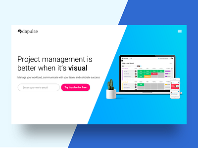 Homepage Design colors dapulse design platform product project management fun ui ux