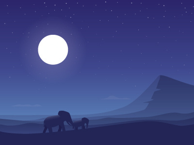 Elephants in the Night adventure dark desert elephant landscape moon mountain night sky stars
