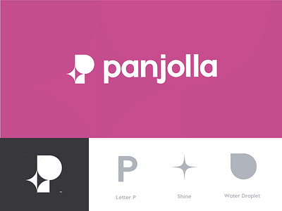 Panjolla brand branding clean cleaning creative design geometrical identity letter p logo logotype minimal negative space purple shine simple smart typography vector washing